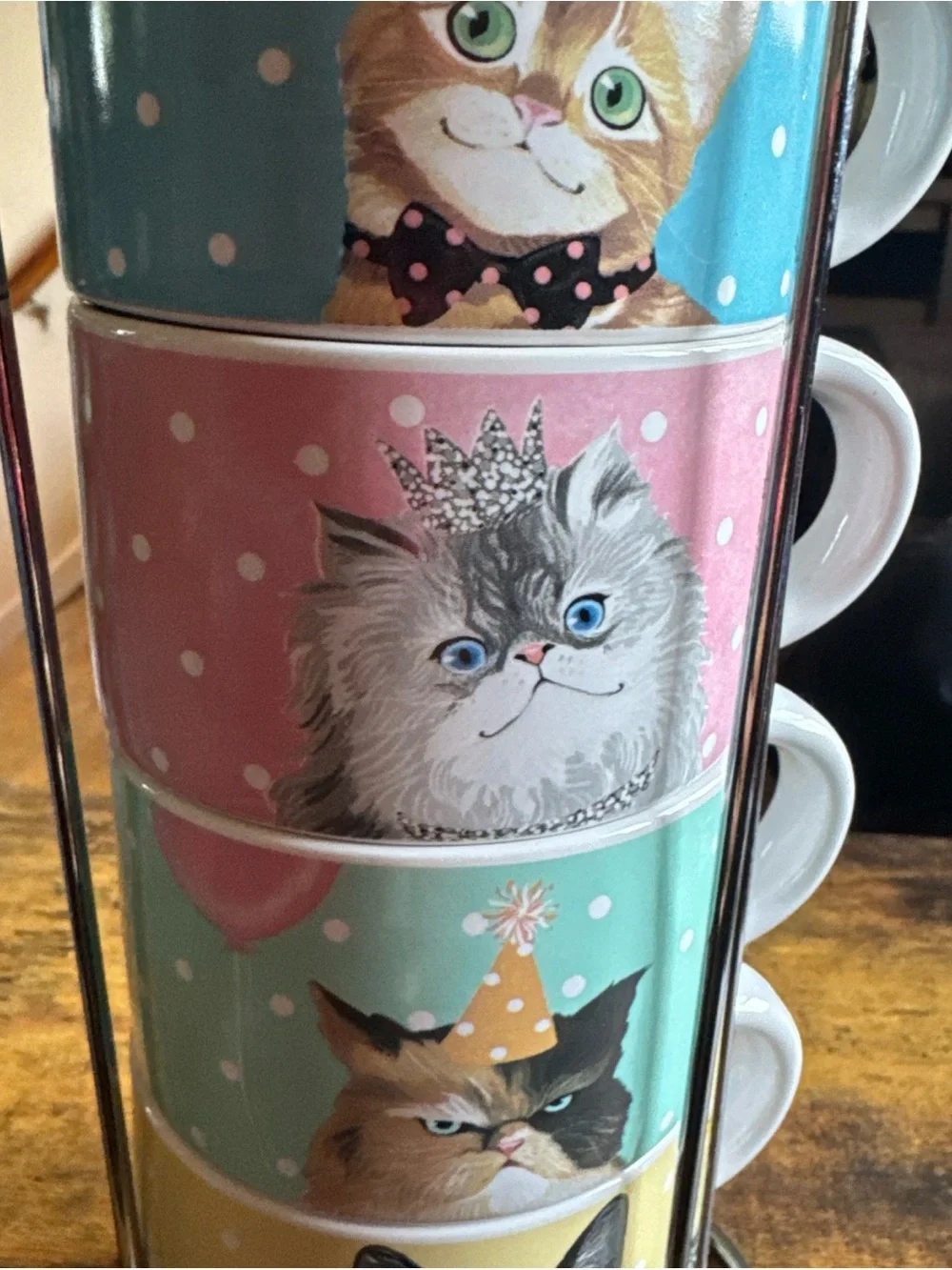 Pier 1 Stackable Cat Mug Set with Stand - Pastel Multi-Color